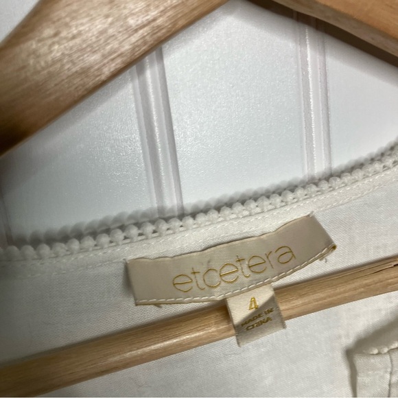 etcetera blouse Size 4 White Sheer Lace Trim Linen Blend Top Breathable - Picture 3 of 9